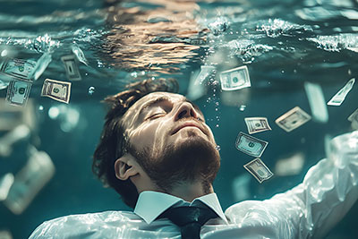 Personal Bankruptcy - man drowning with money around him
